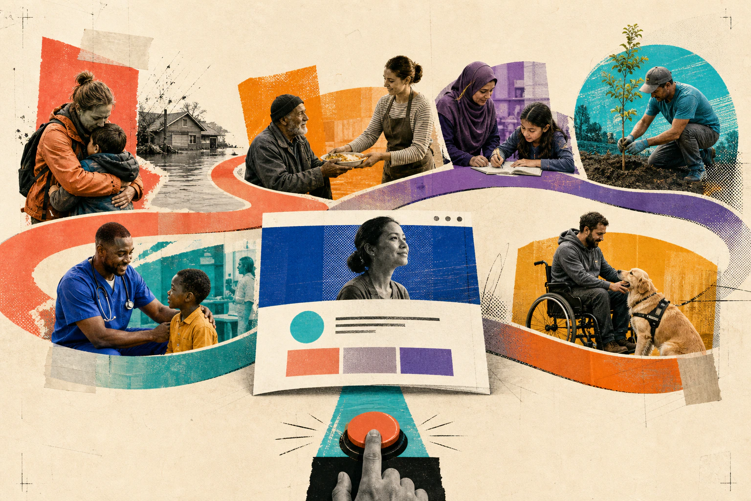Six charity website structures connecting different missions with clear ways to help
