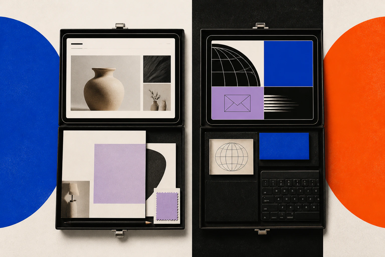 Two open website launch kits comparing design tools with domain-led simplicity