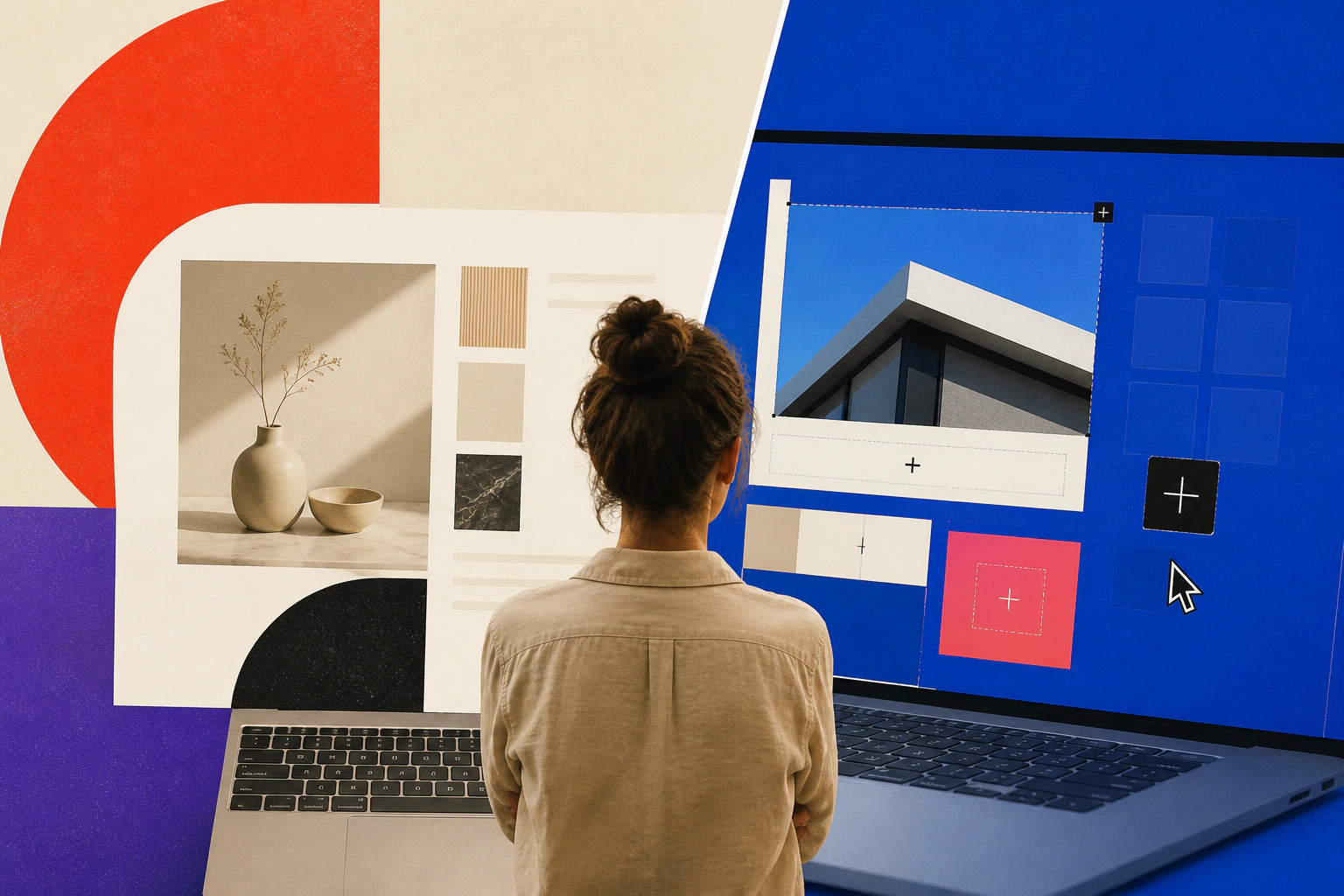 Small-business owner comparing two different approaches to building a website