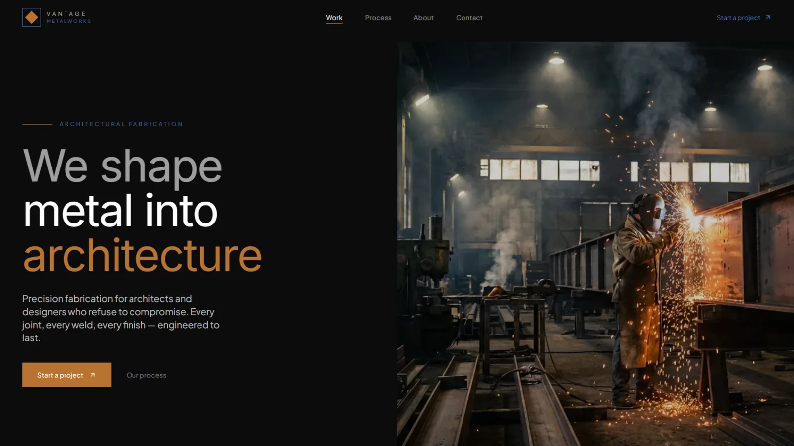 Vantage Metalworks example homepage
