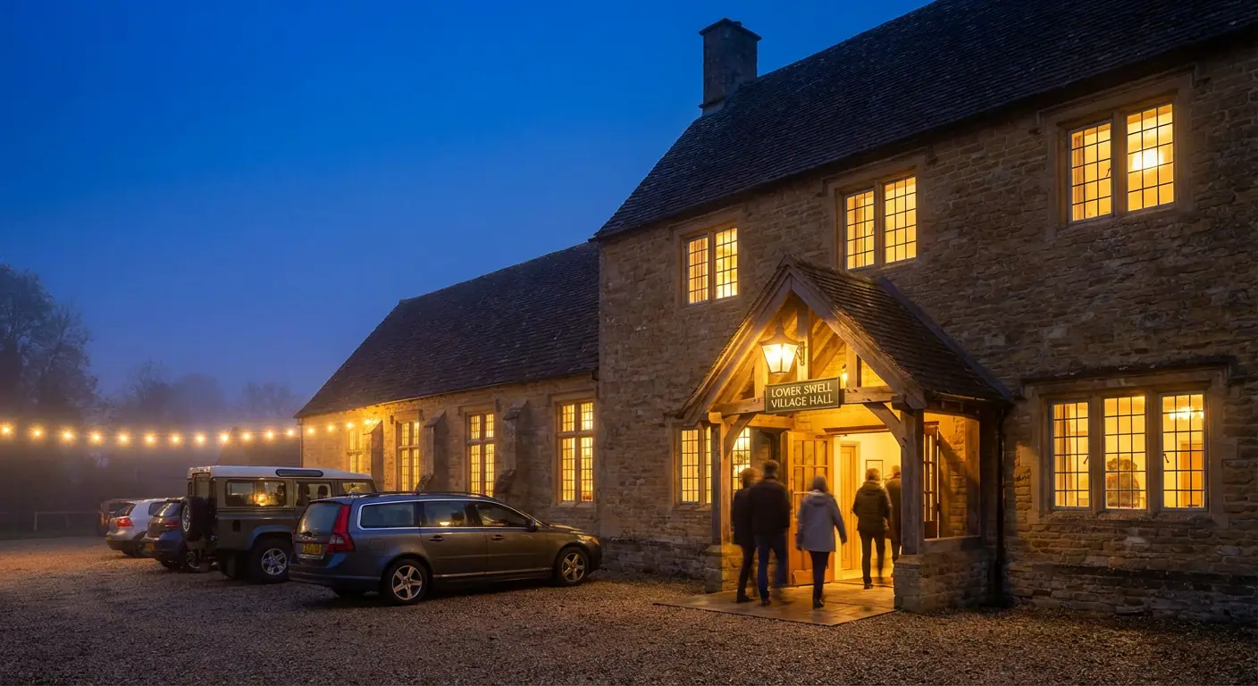 Westbrook Village Hall at dusk